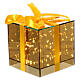 Pacco regalo 25 gocce Led luce calda vetro dorato 15x15x15 cm fiocco giallo a batteria s2