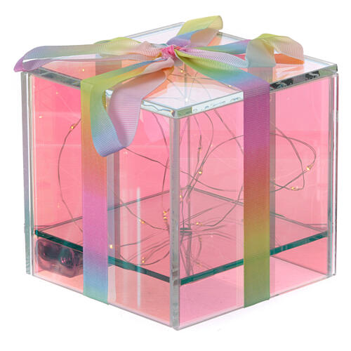 Paquet cadeau Crystal design verre opalescent 20 LEDs colorés lumière fixe à piles 12x12x12 cm pour intérieur 4
