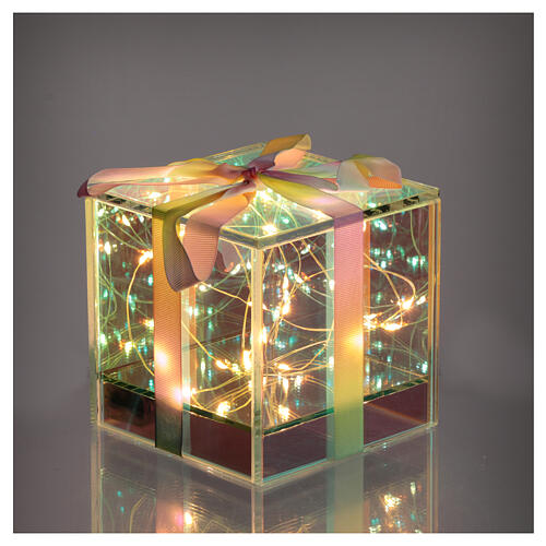 Crystal design gift box in opalescent glass 12x12x12 cm 20 colored LEDs fixed internal light 1