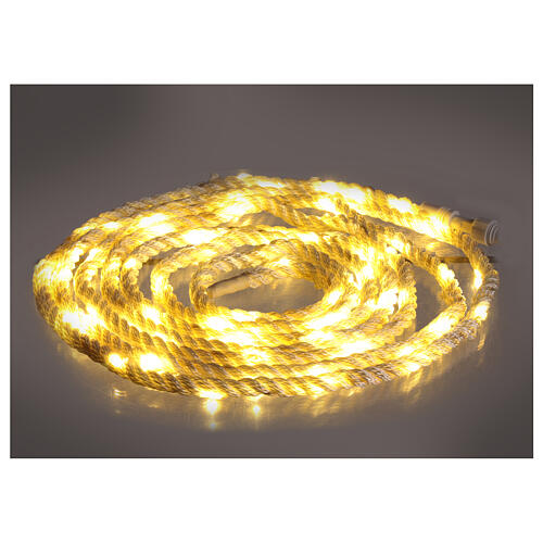 White nylon rope illuminated by 60 warm white LEDs, timer and light sets, 16 ft 1