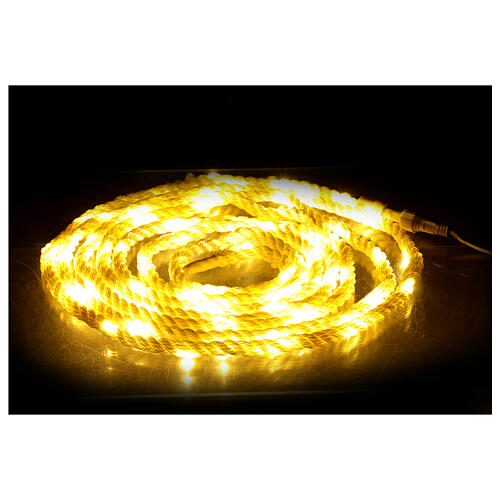 White nylon rope illuminated by 60 warm white LEDs, timer and light sets, 16 ft 3