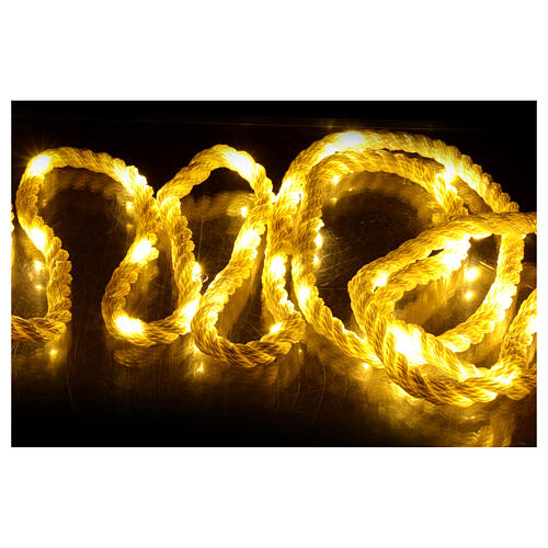 White nylon rope illuminated by 60 warm white LEDs, timer and light sets, 16 ft 4