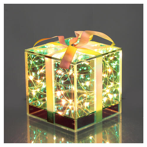 Caixa de presente vidro opalescente Crystal design 25 LEDs branco quente 15x15x15 cm para interior 1