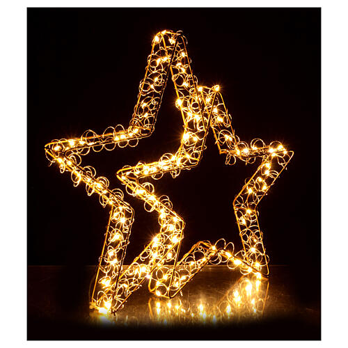 Double Christmas star with 135 LED lights, warm white, full flash, 16x18 in, indoor/outdoor 2