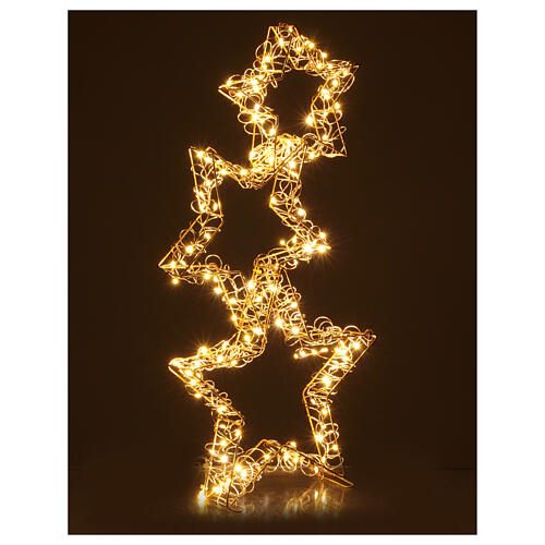Tripla stella natalizia luminosa 126 led bianco caldo full flash int est 50x35 cm int est 3