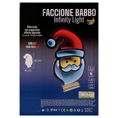 Visage Père-Noël 249 LEDs multicolores Infinity Light int/ext 60x45 cm double face lumière fixe 4