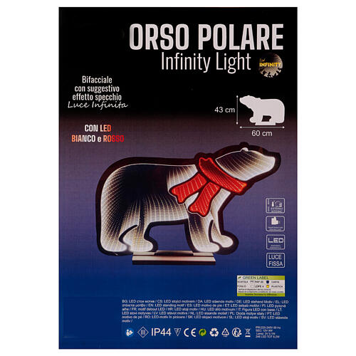 Urso polar de Natal 45x60 cm Infinity Light interior/exterior 246 LEDs branco e vermelho face dupla 5
