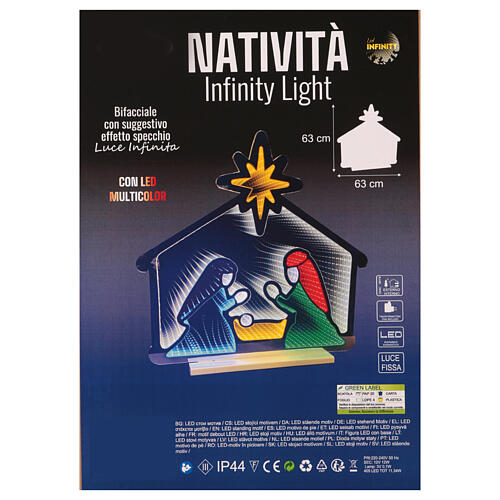 Nativité lumineuse 405 LEDs multicolores Infinity Light int/ext 65x65 cm double face 4