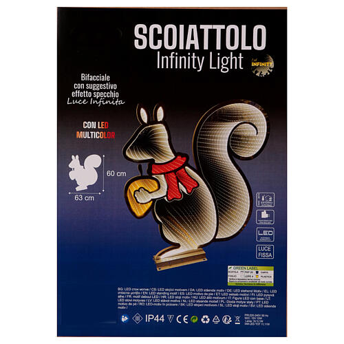 Écureuil de Noël Infinity Light 348 LEDs multicolores int/ext double face 60x65 cm 4