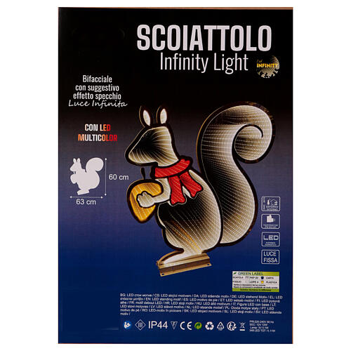 Écureuil de Noël Infinity Light 348 LEDs multicolores int/ext double face 60x65 cm 5
