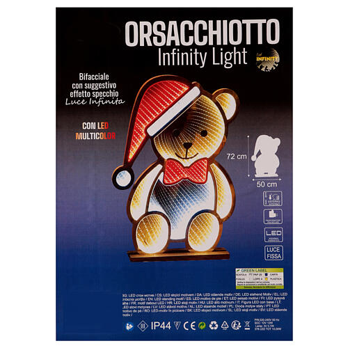 Weihnachtlicher Teddybär mit 378 LED Infinity Light, beidseitig beleuchtet, 75x50 cm für Innen- und Außenbereich, mit festem Licht 4