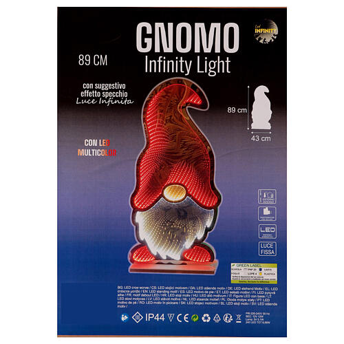 Christmas red and white gnome, 240 multicoloured LED lights, double sided Infinity Light, indoor/outdoor, 35x17 in 4
