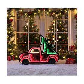 Pick up truck with Christmas tree 397 multicolor LED fixed light 65x90 cm double face
