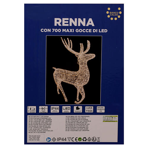 Renifer podświetlany 700 LED maxi krople biały ciepły, światło stałe, 150x80x25 cm, do wnętrz i na zewnątrz 8