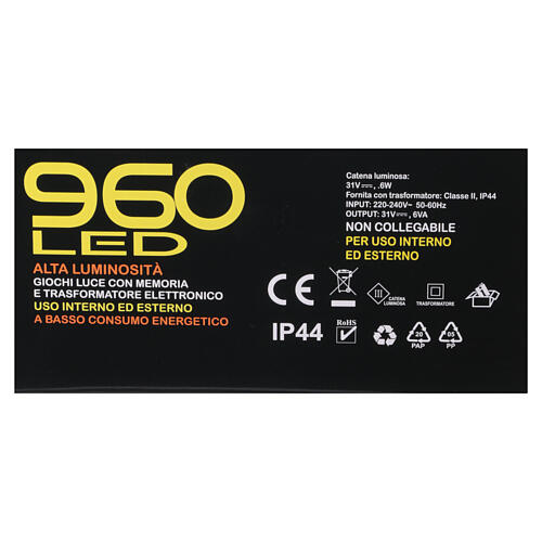 Catena luminosa 960 led luce calda bobina avvolgi cavo 48 m int est 6