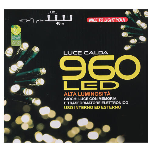 Luzes de Natal 960 LEDs branco quente carretel de cabo 48 m interior/exterior 5