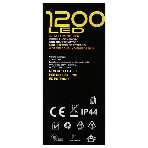 Łańcuch świetlny 1200 LED, zimne światło, 60 m, efekty świetlne i pamięć ustawień 6