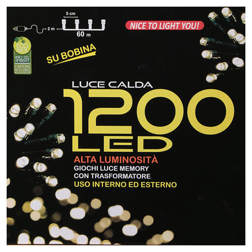 Lichterkette, 1200 warmweiße LEDs, 60 m, mit Kabelspule, 8 Leuchtprogramme mit Memory – für Innen- und Außenbereich 5