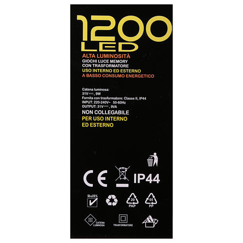 Catena luminosa 1200 led luce calda bobina giochi luce 60m int est 6