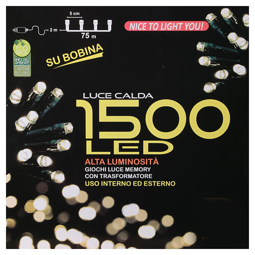Lichterkette, 1500 warmweiße LEDs, mit Kabelspule, 75 m – für Innen- und Außenbereich 5