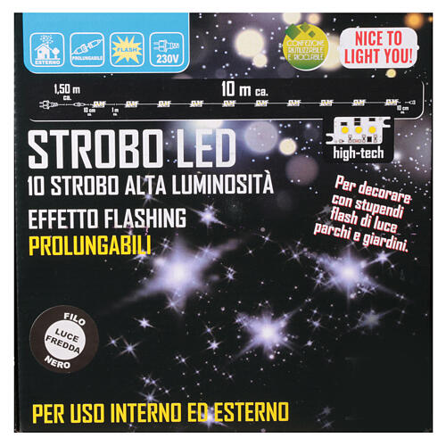 10 strobo LEDs luz branco frio intermitente extensível 10 m cabo preto 7