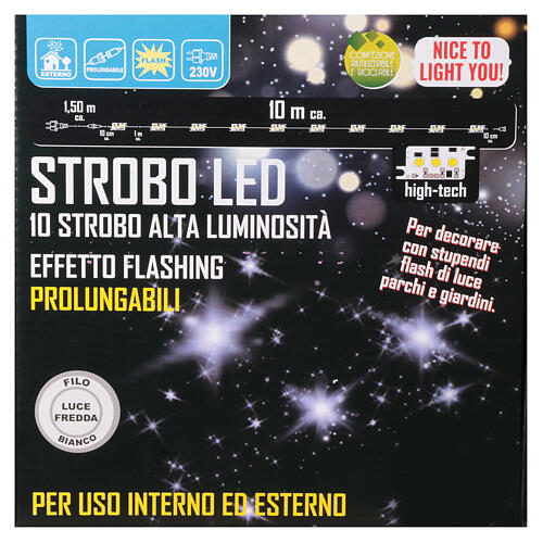 10 LED strobes of cold flashing light, extensible, 10 m, white cable 7