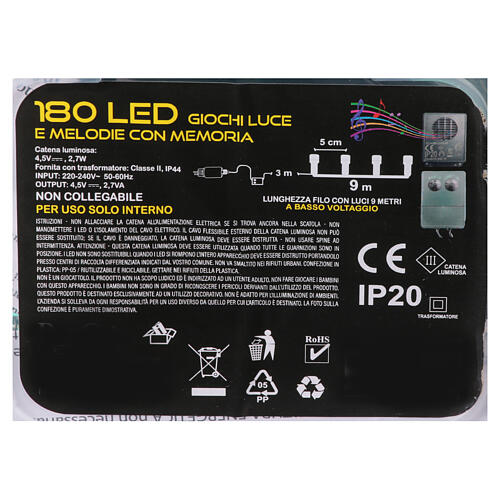 Lighting chain with 180 cold white LEDs, music and plays of light, 9 m 8