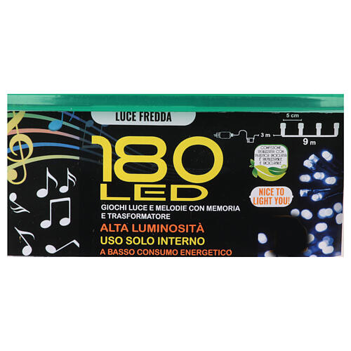 Chaîne lumineuse 180 LEDs blanc froid musique jeux de lumières 9 m 7