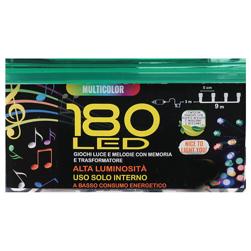 Cadena luminosa 180 led luz multicolor musical con control remoto 9 m 9