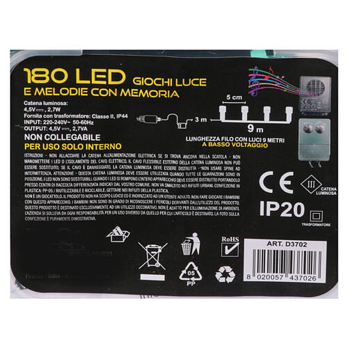 Cadena luminosa 180 led luz multicolor musical con control remoto 9 m 10