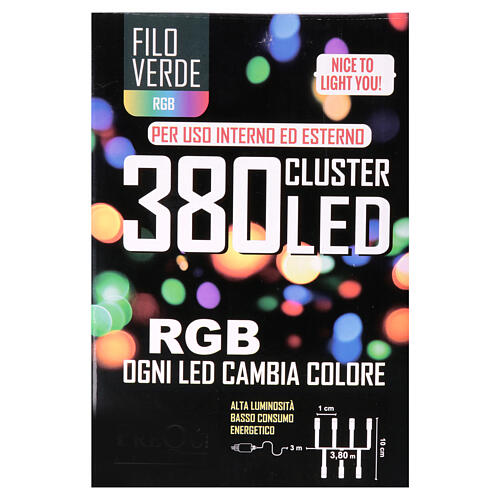 Guirlande lumineuse grappes 380 LEDs RGB 3,8 m intérieur/extérieur 6