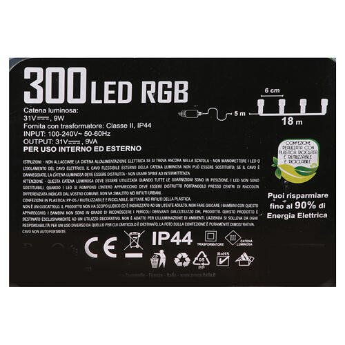 Lighting chain of 300 RGB LEDs, 18 m, green cable, indoor/outdoor 8