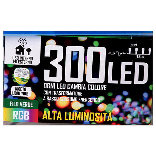 Corrente luminosa 300 LEDs RGB 18 m fio verde interior e exterior 7