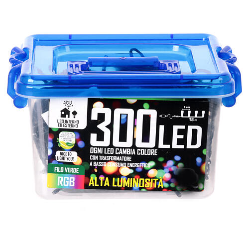 Corrente luminosa 300 LEDs RGB 18 m fio verde interior e exterior 9