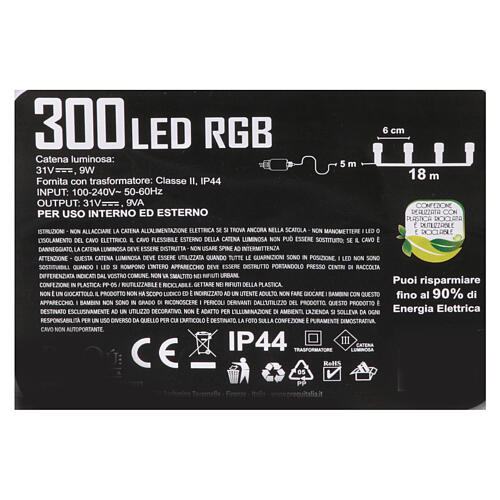 Lighting chain of 300 RGB LEDs, 18 m, clear cable, indoor/outdoor 7