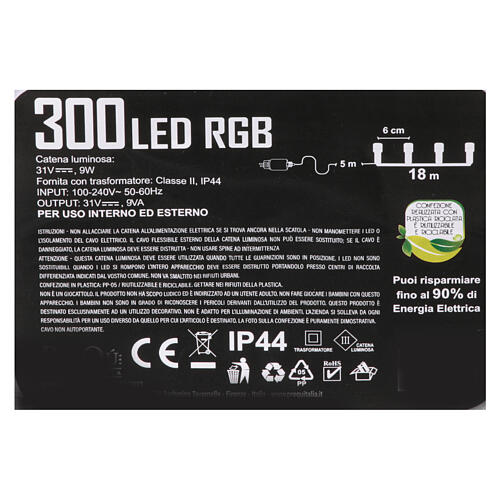 Guirlande lumineuse 300 LEDs RGB 18 m fil transparent intérieur/extérieur 7