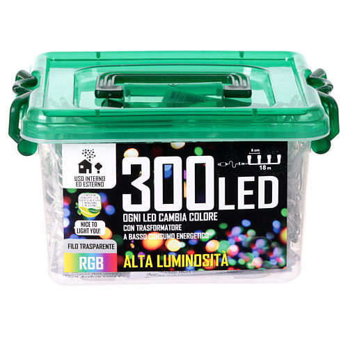 Corrente luminosa 300 LEDs RGB 18 m fio transparente interior e exterior 9