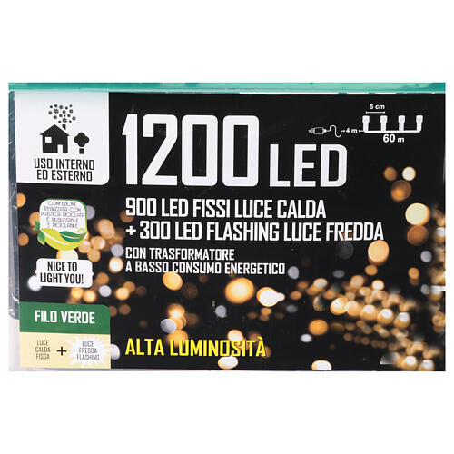 Chaîne lumineuse 1200 LEDs blanc chaud froid clignotants 60 m int/ext 8