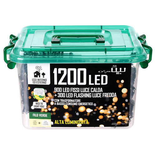 Luzes de Natal 1200 LEDs branco quente piscantes frio 60 m int/ext 7