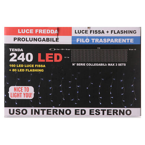 Flashing LED curtain with 240 lights, steady/flashing cold white, 4x1 m, indoor/outdoor 3