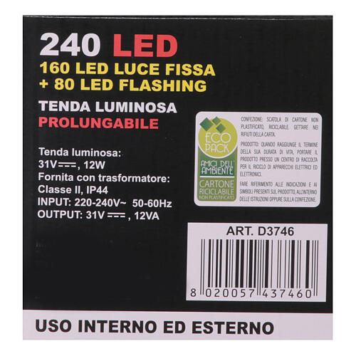Rideau flash 240 LEDs blanc froid fixe/clignotant 4x1 m int/ext 4