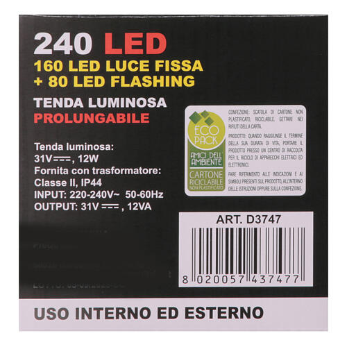 Cortina 240 LEDs luz quente fixa/intermitente 4x1 m interior/exterior 4