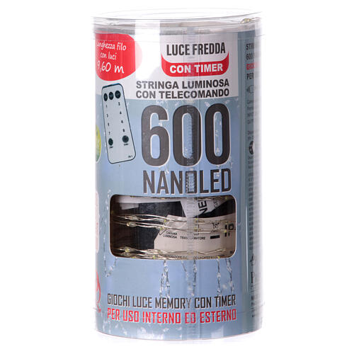 Łańcuch świetlny 600 nanoLED, biały, z pilotem, 9 m, do wnętrz i na zewnątrz 7