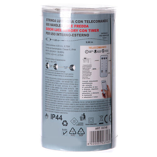 Łańcuch świetlny 600 nanoLED, biały, z pilotem, 9 m, do wnętrz i na zewnątrz 8