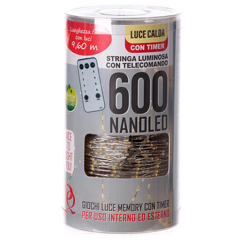 Chaîne lumineuse 600 nano LEDs fil nu blanc chaud télécommande 9 m int/ext 5