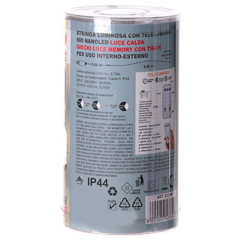 Corrente luminosa 600 nano LEDs fio metálico luz branca quente com controle remoto 9 m interior/exterior 6