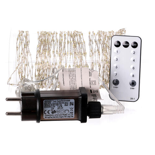 Corrente luminosa 600 nano LEDs fio metálico luz branca quente com controle remoto 9 m interior/exterior 7