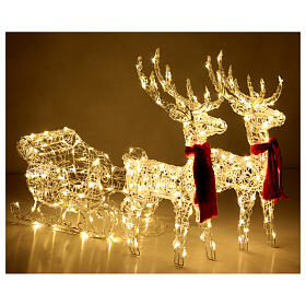 Reindeers with sleigh, crystal wire and 240 LEDs, indoor/outdoor, h 30 in
