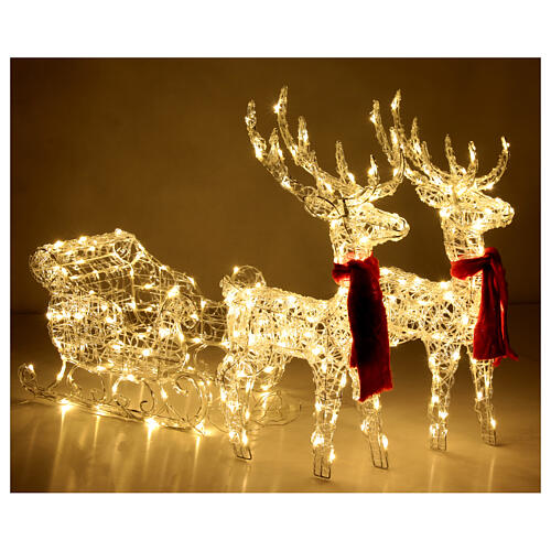 Reindeers with sleigh, crystal wire and 240 LEDs, indoor/outdoor, h 30 in 1