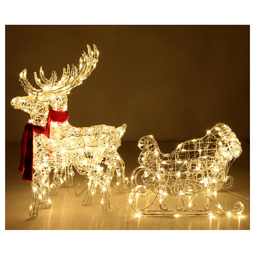 Pair of reindeer and crystal wire sled with 240 LEDs internal and external, h 75cm 3